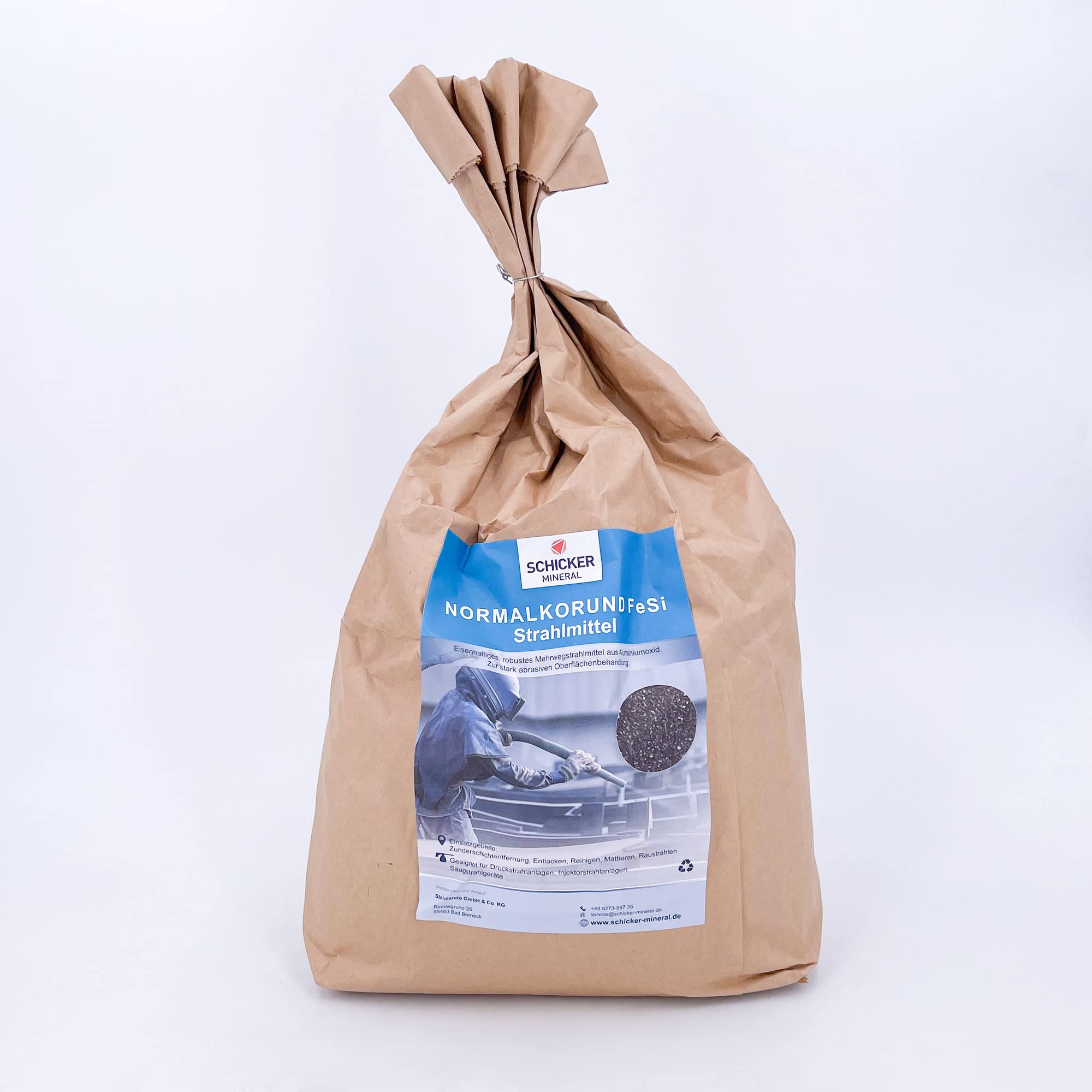 Schicker Mineral Normalkorund FeSi Strahlmittel 25 kg, eisenhaltiges, robustes Mehrwegstrahlmittel aus Aluminiumoxid zur stark abrasiven Oberflächenbehandlung (Normalkorund FeSi, 0,50-1,00 mm)
