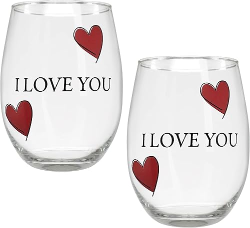 Miniatura 1 de BANBERRY DESIGNS Lover's - Juego de copas de vino con texto en inglés "I Love You", juego de 2 copas de vino sin tallo con corazones decorativos,
