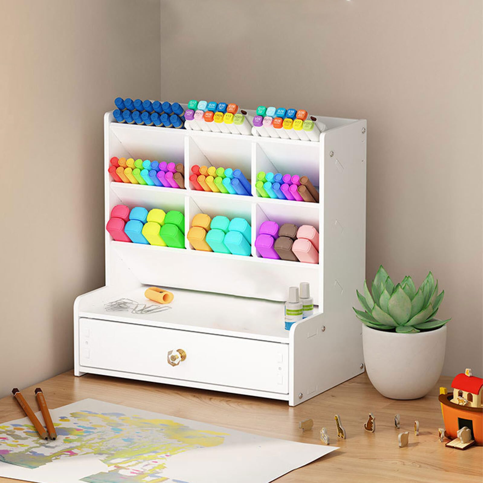 Porta Penne da Scrivania Multifunzione Organizer Multi-strato per Cancelleria Contenitore Versatile per Penne Matite e Telecomandi Design Semplice ed Elegante per Casa e Ufficio