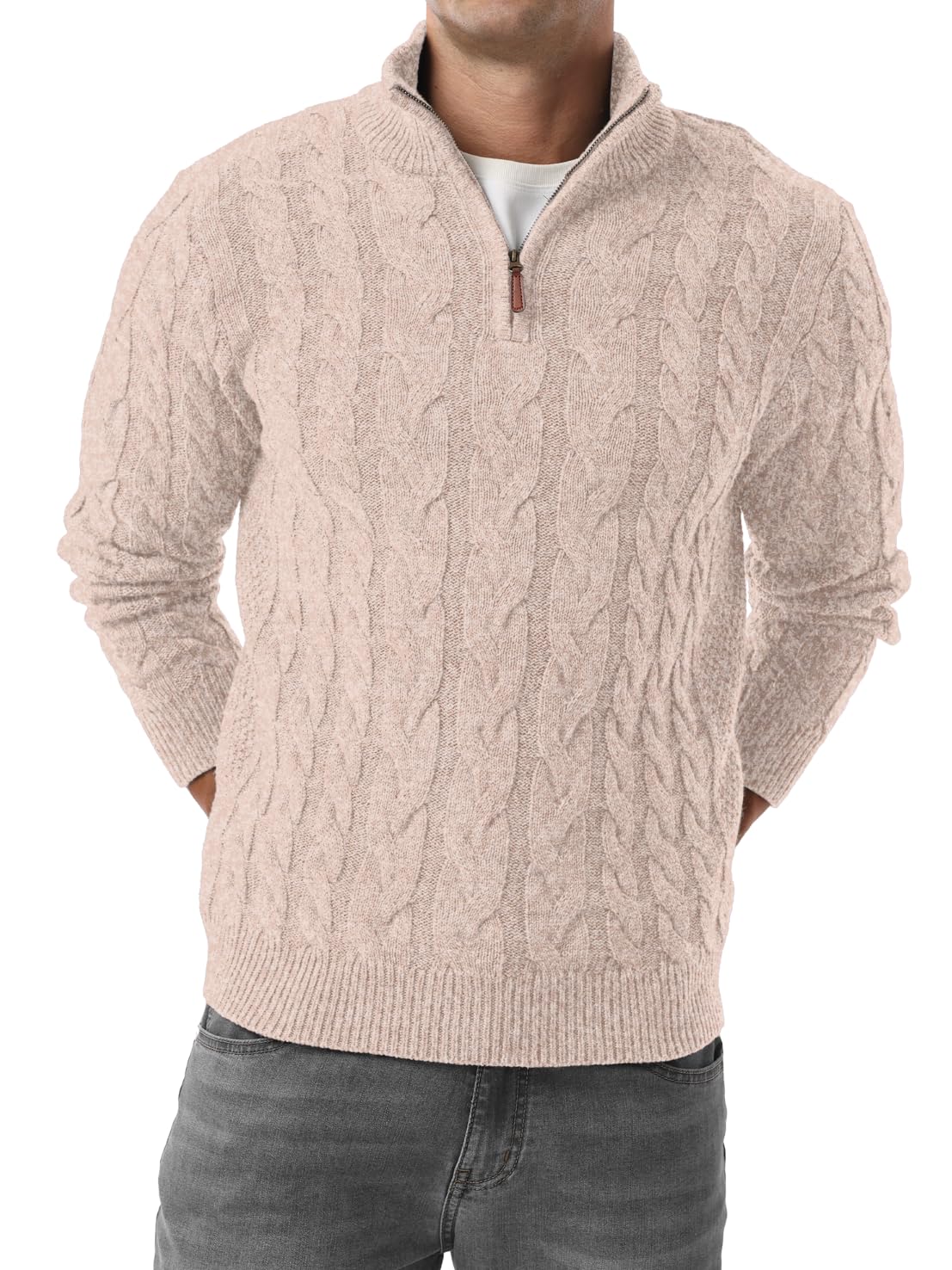 QIXING Jersey de punto para hombre Troyer de punto grueso, con cremallera y cuello alto, con cremallera