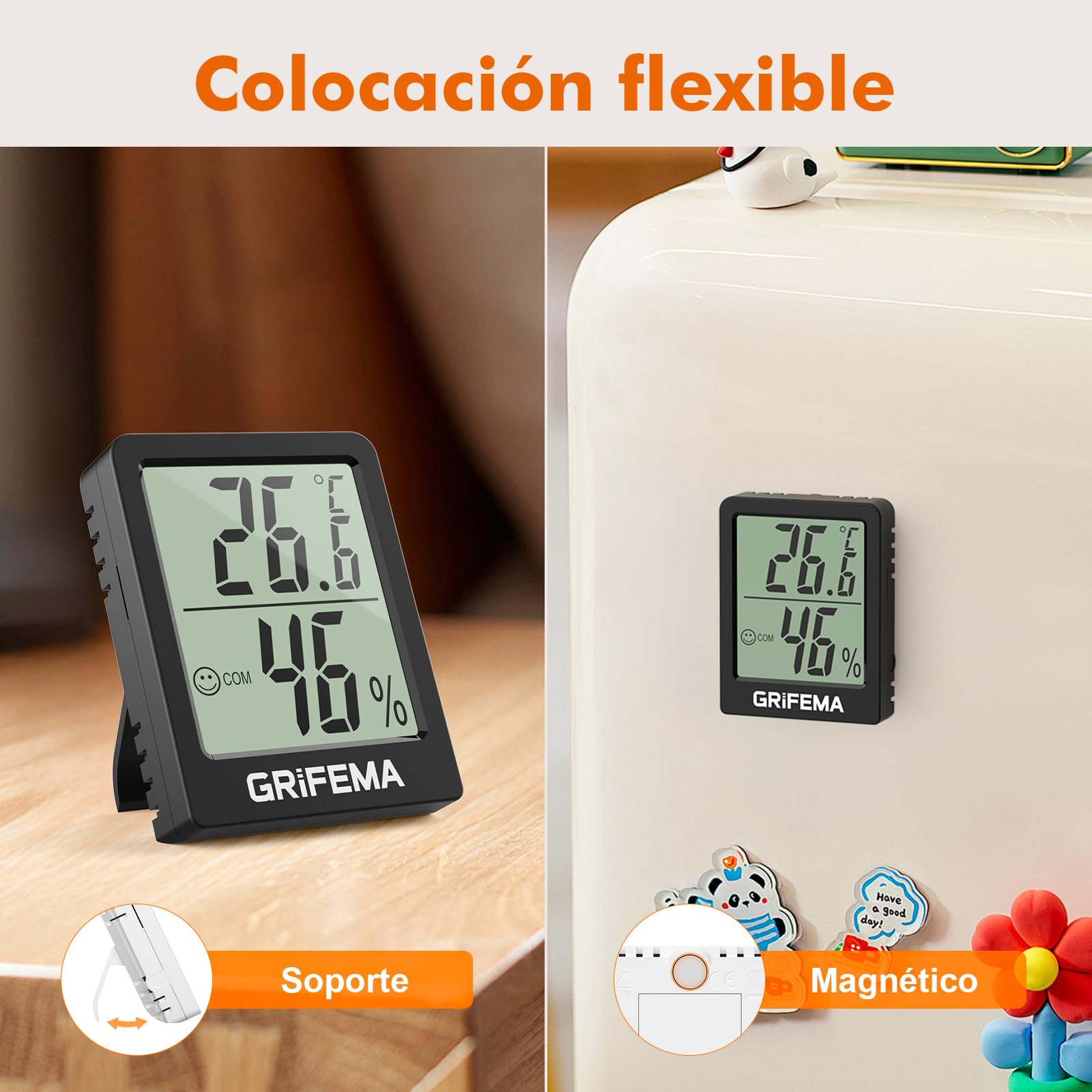 GRIFEMA GA2902B, MINI Termómetro Digital Interior del Higrómetro, Pequeño Digital Medidor de Humedad, Adecuado para invernaderos, viveros, bodegas, termómetro para reptil, Negro — view 6