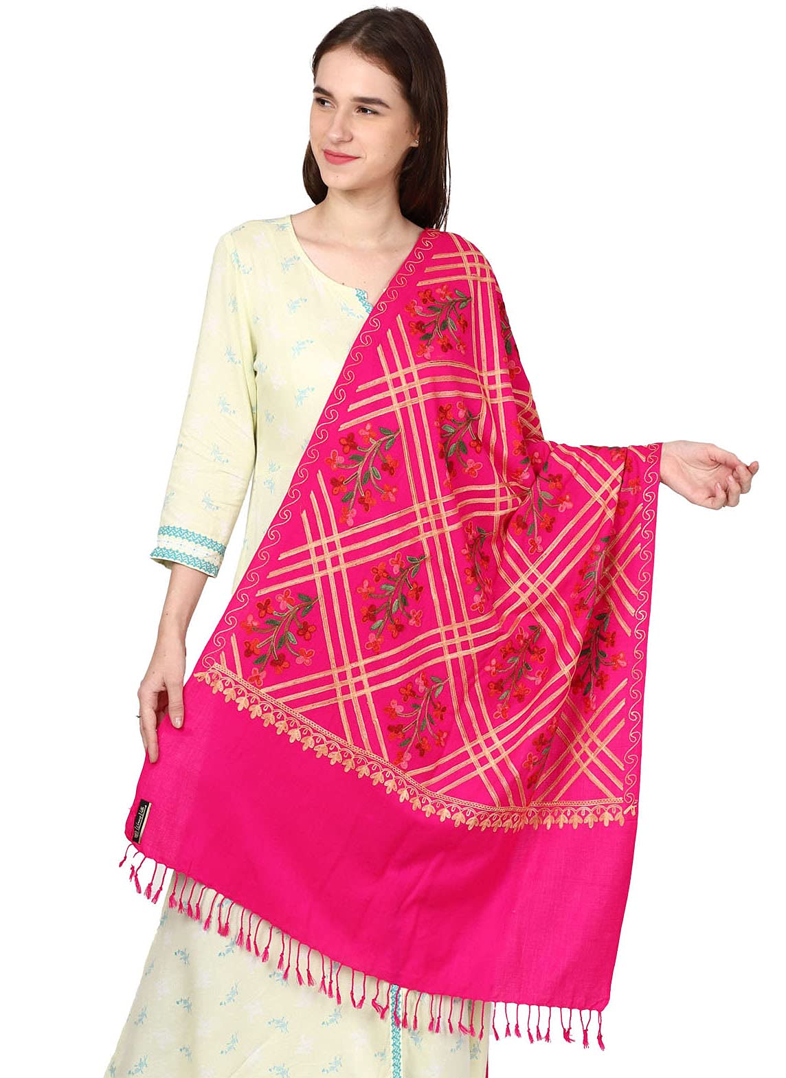 Weavers VillaWomen's Kashmiri Aari Embroided Floral Cashmilon Woven Stoles, Shawls, Wraps