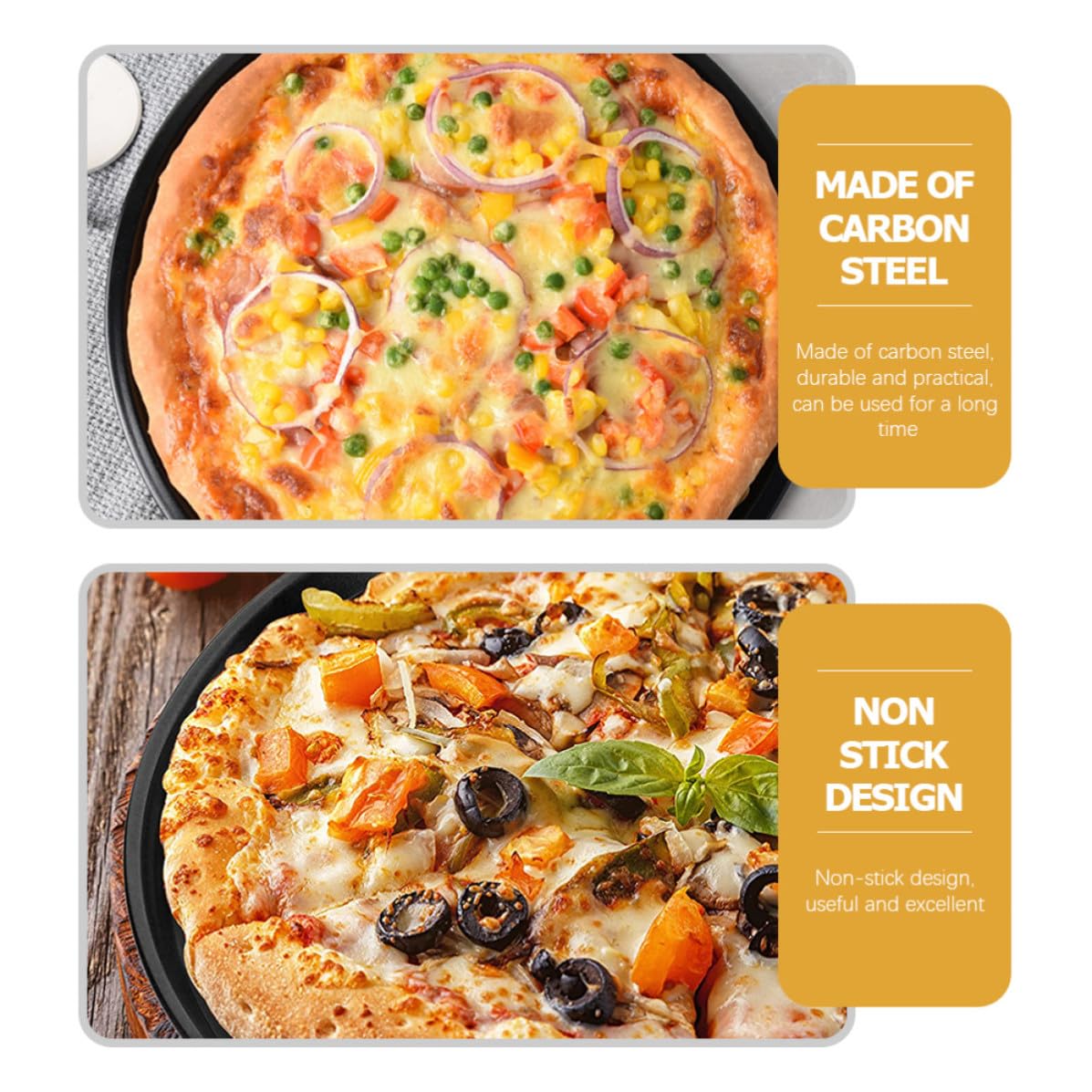 Uonlytech 2 Pezzi Teglia Pizza Rotonda in Acciaio al Carbonio Nero