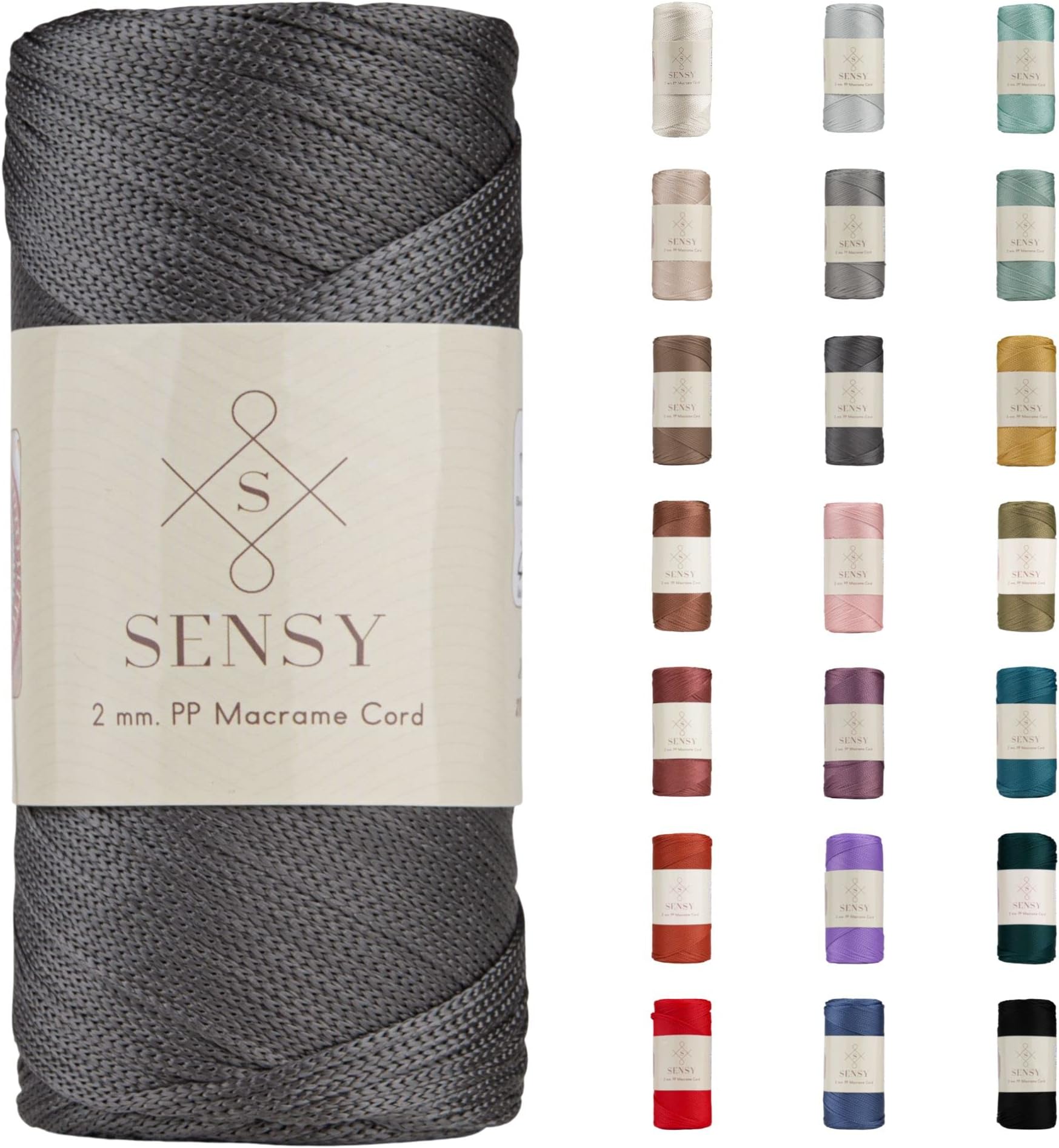 Sensy Premium 2mm 251 Yards Polyester Rope 100% Polypropylene Cord Macrame Cord 2mm Crochet Bag Cord Macrame Rope Crochet Thread Gift for Knitter (Anthracite)