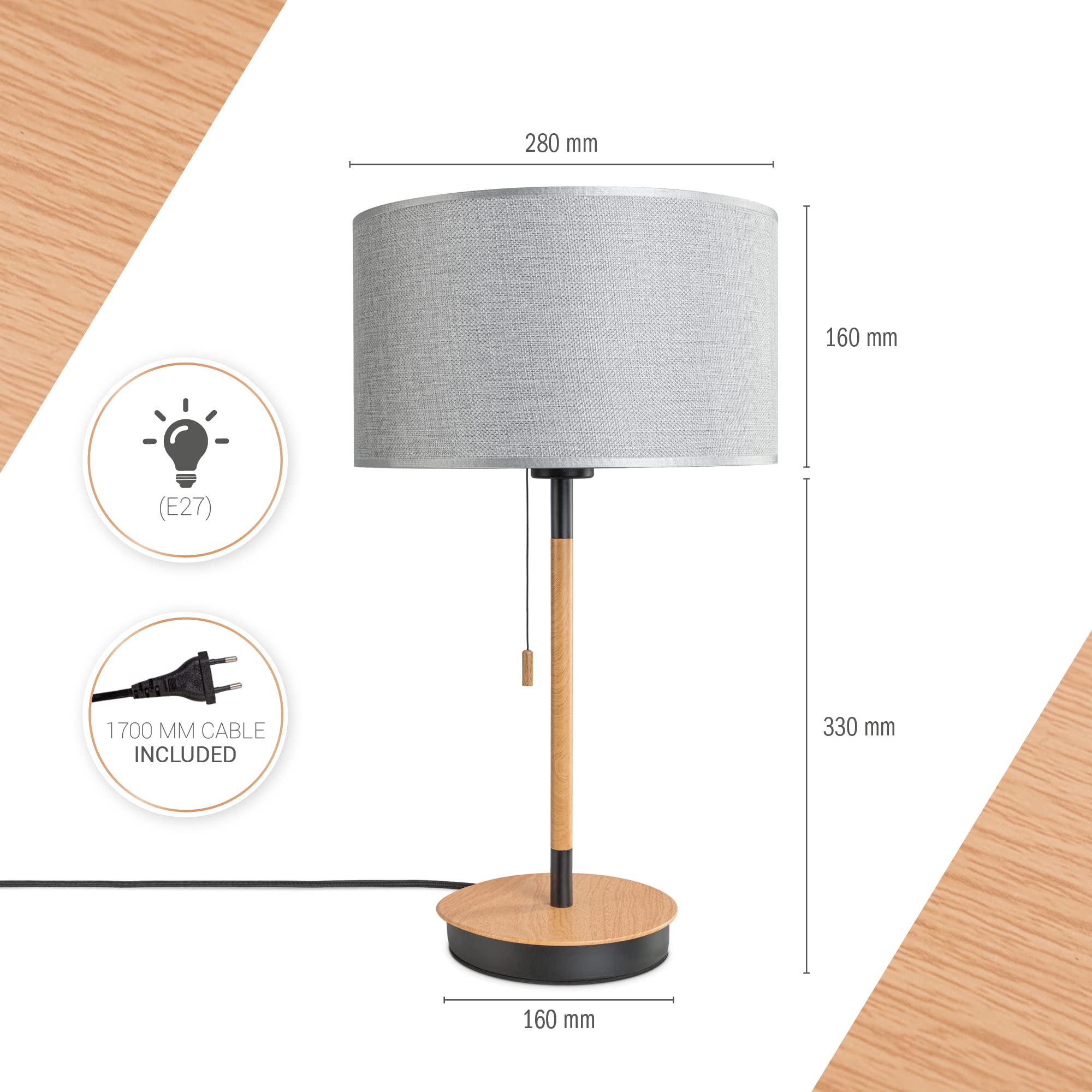 Paco Home Tischlampe Schlafzimmer Stoffschirmlampe Nachttischlampe Textil Schirm E27 Nachttisch Leselampe Skandi Büro Einfarbig Mit Stecker Mit Stecker