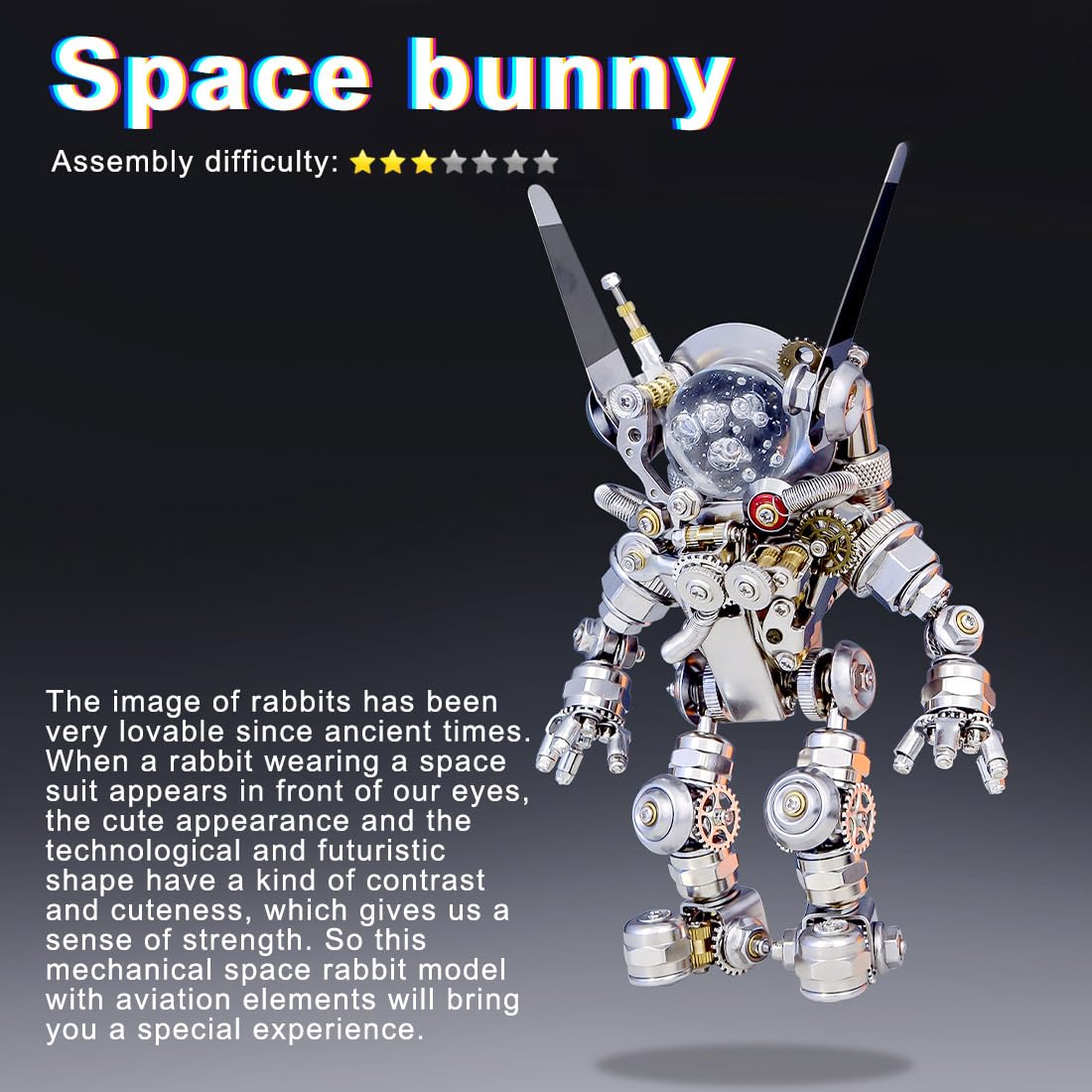 3D Metall Puzzle-DIY Astronaut Kaninchen 3D Modell Bausätze Erwachsene, Tier Figuren Metallbaukasten Bastelset Modellbau, Steampunk Deko, Geschenk für Weihnachten (500PCS)