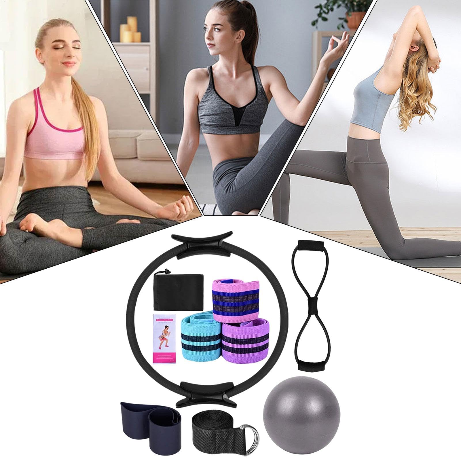 Set di anelli Pilates, set di attrezzature Pilates - Kit Pilates per allenamenti,Accessori per l'allenamento a casa, cintura di stretching multifunzionale, bande yoga per palestra