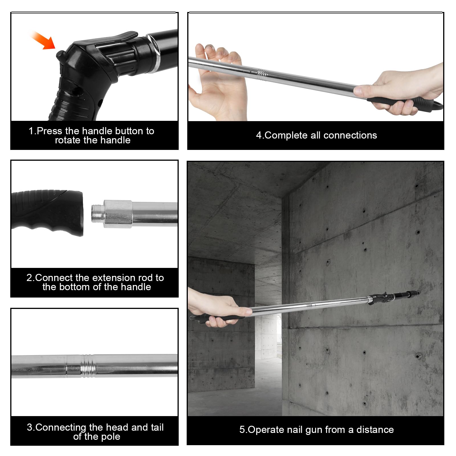 Pistola de clavos manual con 200 clavos redondos, dispositivo de disparo de pernos ajustable de 5 velocidades para acero y hormigón, portátil y silencioso con juego de protección (guantes, gafas de