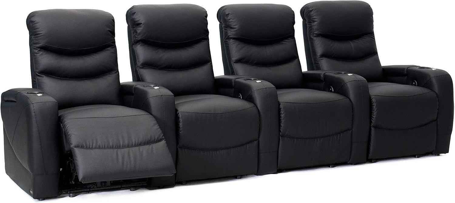 Octane Stealth XL450 Black Leather Home Theater Seating (Set of 4)