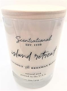 Natural Coconut + Beeswax Scented Candle Island Retreat in Glossy White Jar with Wooden Lid