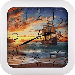 Pirate Ship in The Sunset Wall Clock The Sound is Soft Square Timepiece Fashion Precise Easy to Read Numbers | Perfect Living Room Kitchen Or Office Clocks