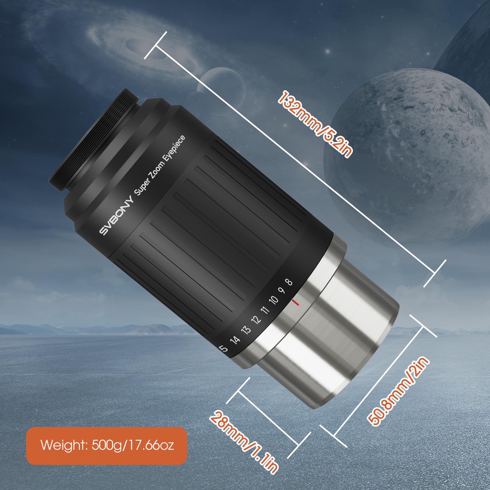 SVBONY SV230 Teleskop Okular 1,25 Zoll Zoom Okular mit asphärischer Linsenstruktur, 2 Zoll Zoomobjektiv mit Parfokaldesign, 57 bis 72 Grad Teleskop Zubehör für Planetenbeobachtung Visual