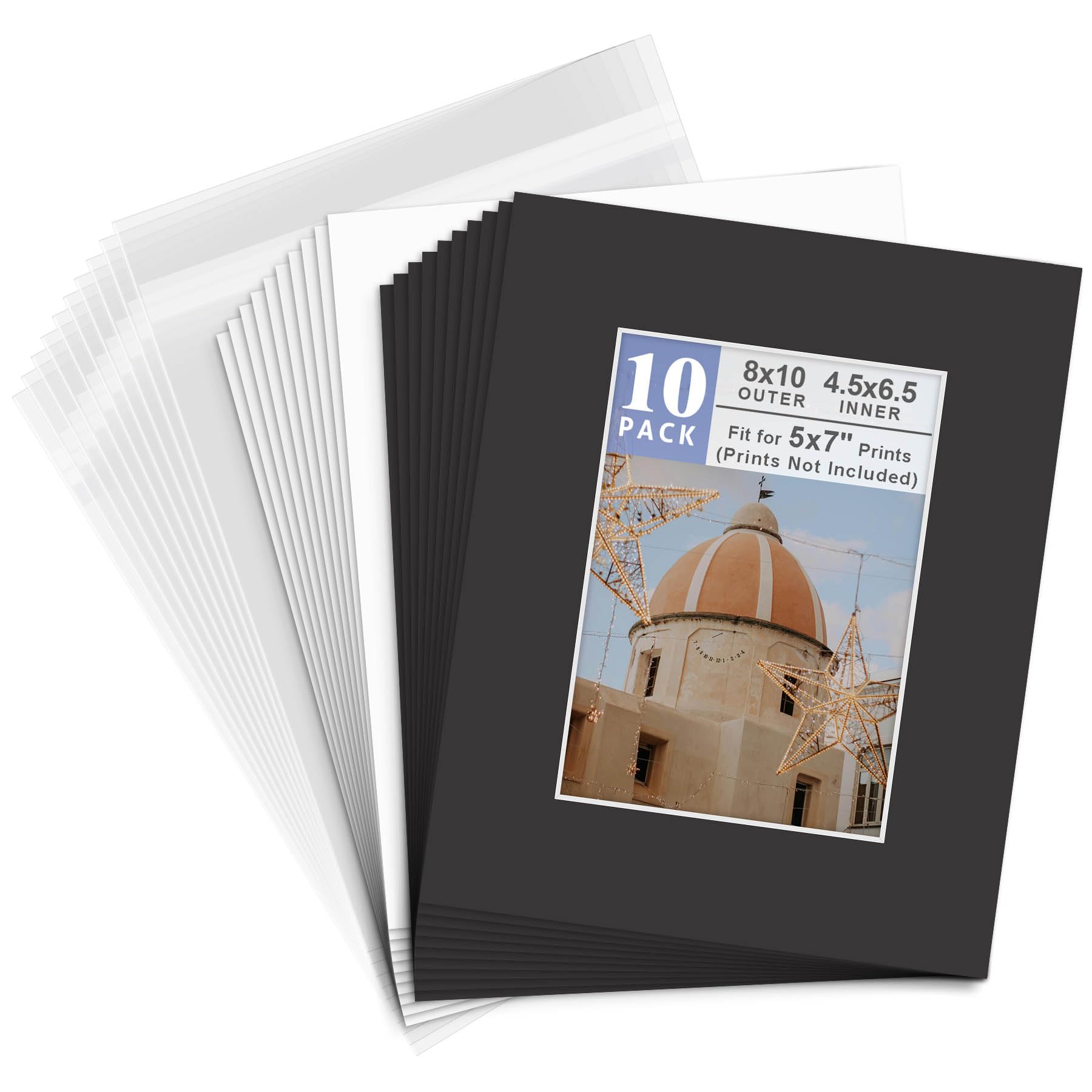 Golden State Art, Pack of 10 Black Pre-Cut 8x10 Picture Mat for 5x7 Photo with White Core Bevel Cut Mattes Sets. Includes 10 High Premier Acid Free Mats & 10 Backing Board & 10 Clear Bags-image-44