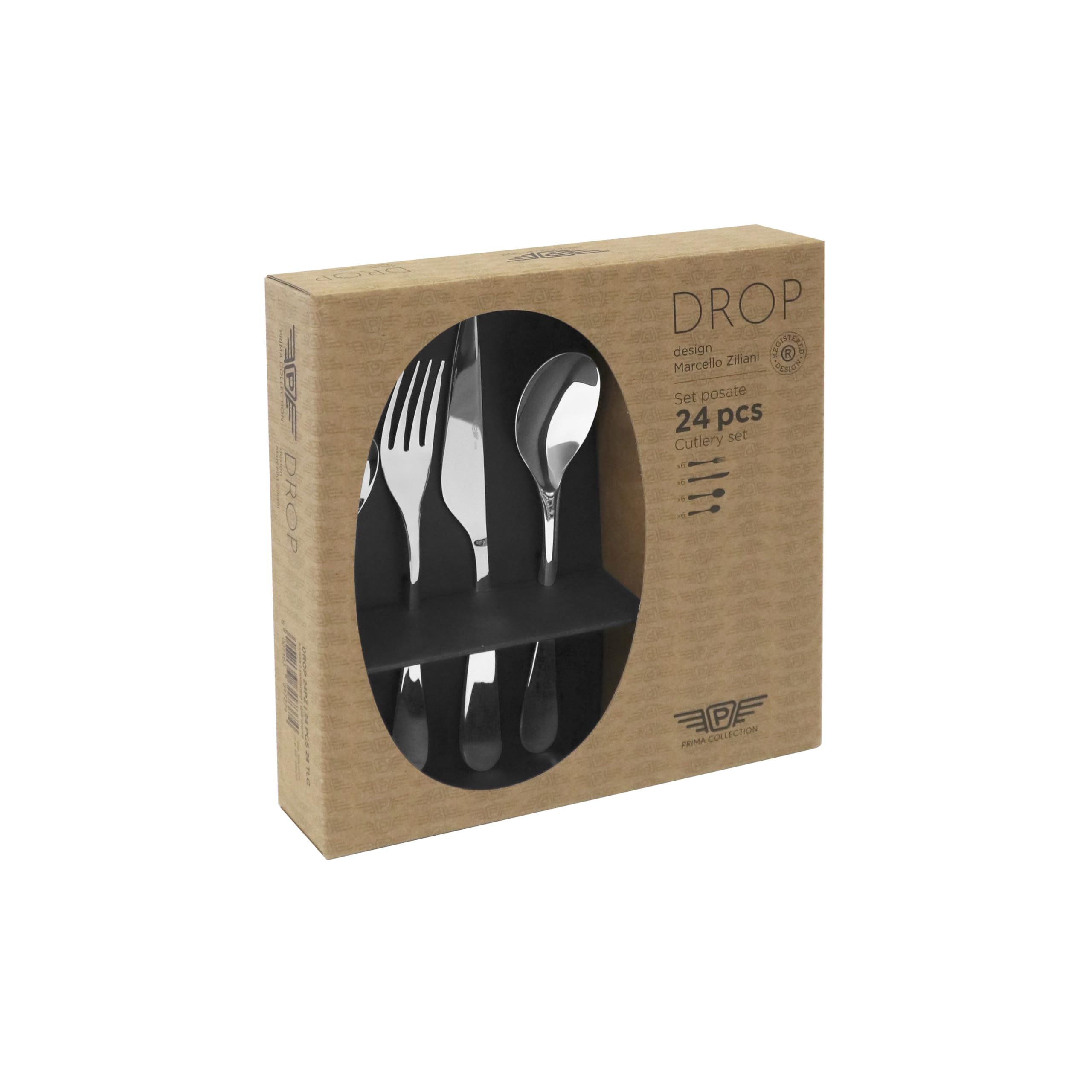 Set Posate 24 Pezzi Per 6 Persone, Acciaio Inox Nichel Free, Design Onde Marine, Made In Italy, Lavastoviglie
