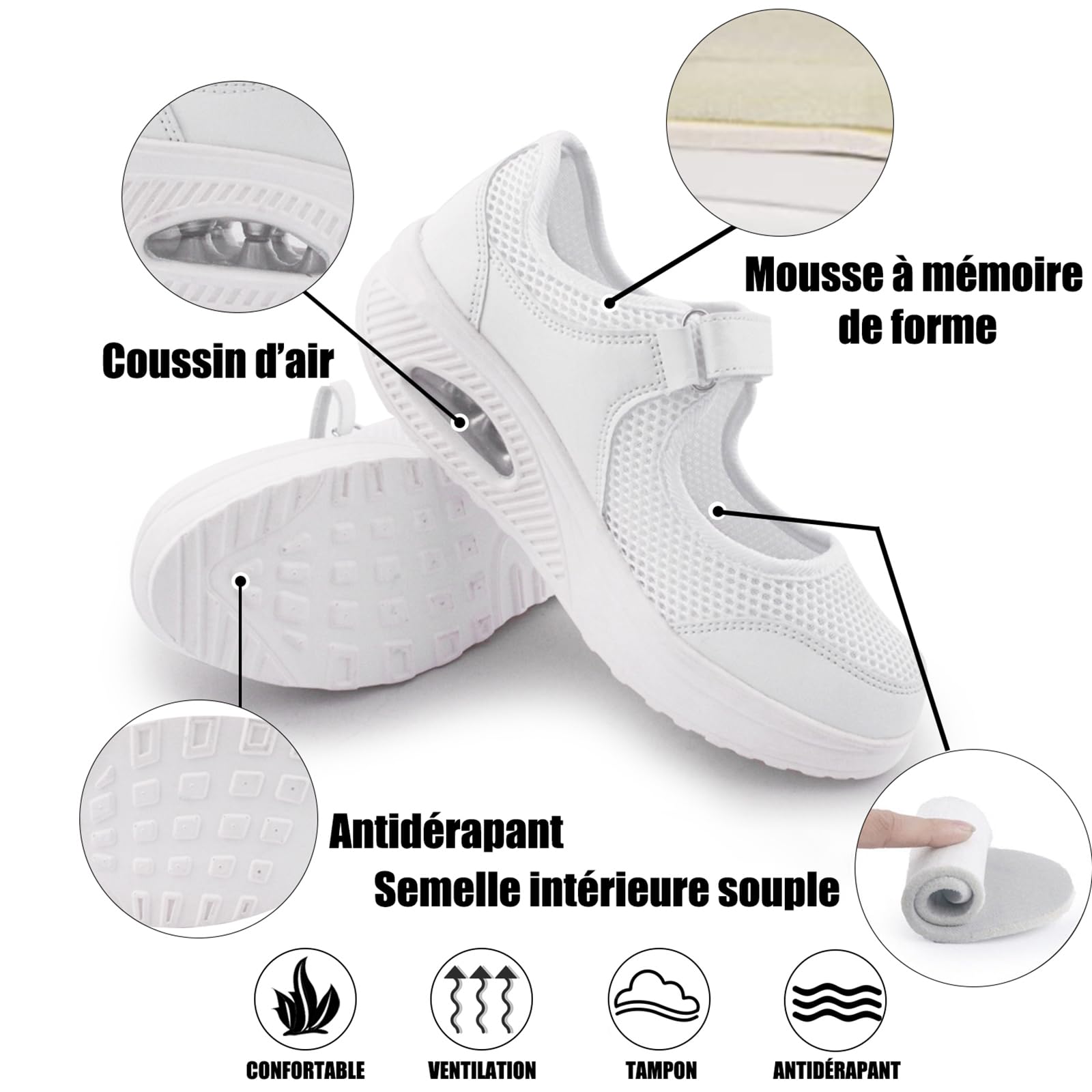 Git-up Femmes Confortable Travail Infirmière Chaussures Antidérapantes Réglable Respirant Walking Buffer Fitness Casual Nursing Orthèse Baskets Légères