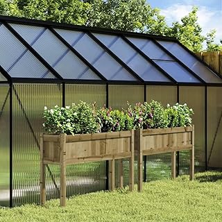 Brown Vacuum Pressure Treated Pinewood Garden Planter Set of 2, Rectangular 43.3 x 43.3 x 27.6 in, Outdoor Raised Garden Bed for Vegetables, Flowers