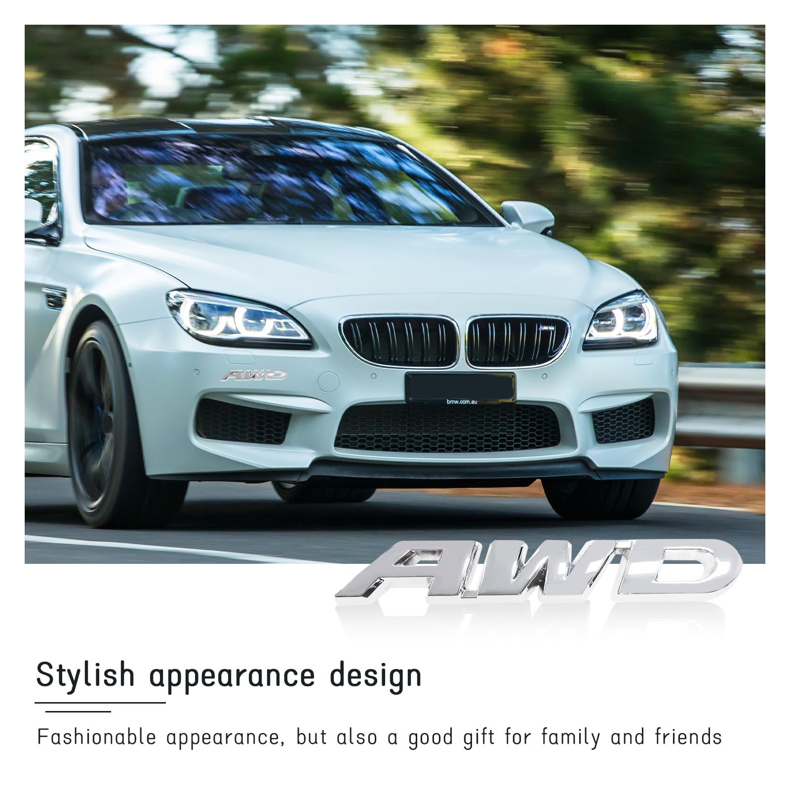Emblema Auto AWD 3D In Metallo – Adesivo Tracolla Integrale – Colore Nero/Argento/Rosso
