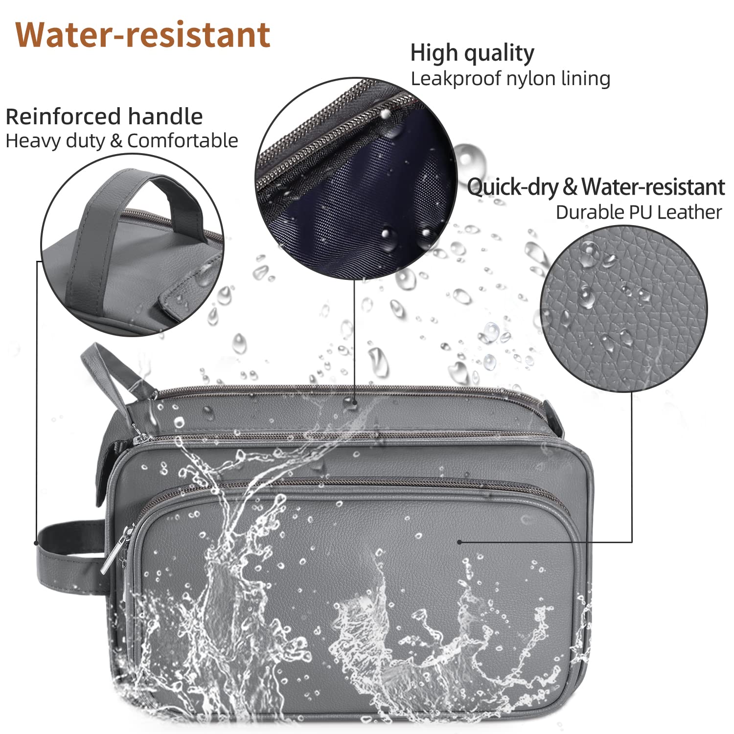 Neceser Grande para Hombre, Organizador de artículos de Aseo Personal, de Piel sintética, Resistente al Agua, Kit de Afeitado para Accesorios de Aseo Personal, Gris, XL, Neceser
