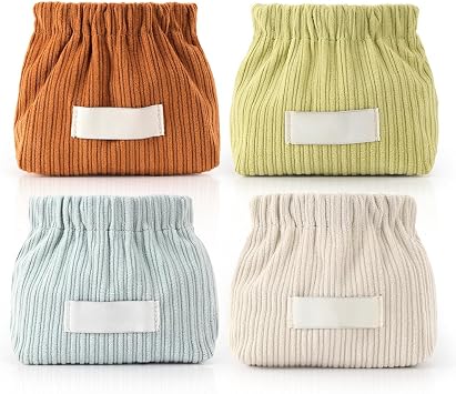 Drkicsy Corduroy Elastic Hair Tie Organizer, Portable Travel Corduroy Elastic Storage Bag, Hair Accessories Organizer Elastic Bag Organizer Corduroy Jewelry Storage Bags Corduroy Lipstick Bag 4PCS