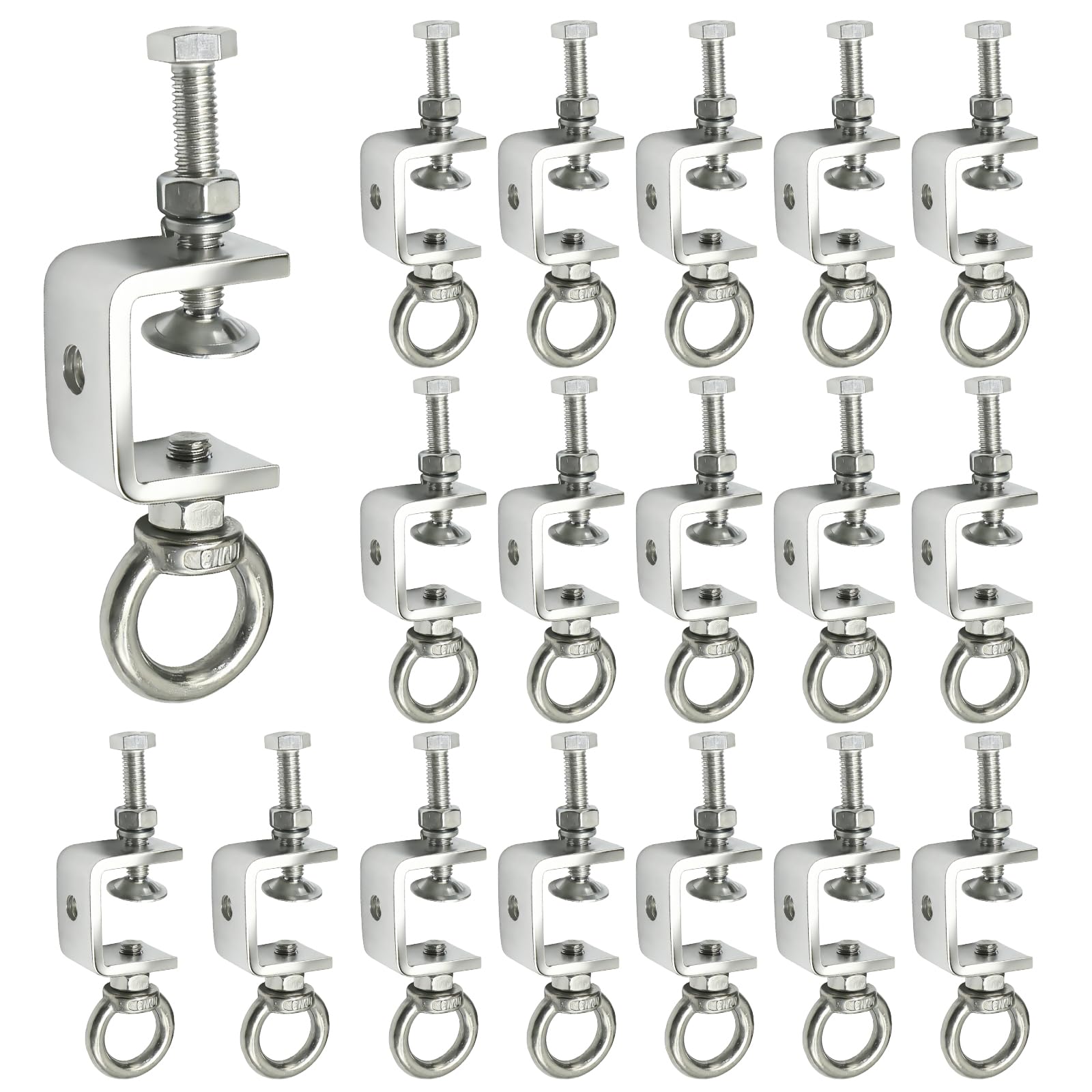 Saihisday 1" 25mm C-Clamps Stainless Steel Beam Clamp Universal Desk Clamp with M8 Stainless Steel Screw Ring, I-Beam Design U-clamps for Metal Mounting Welding Building Household (18)