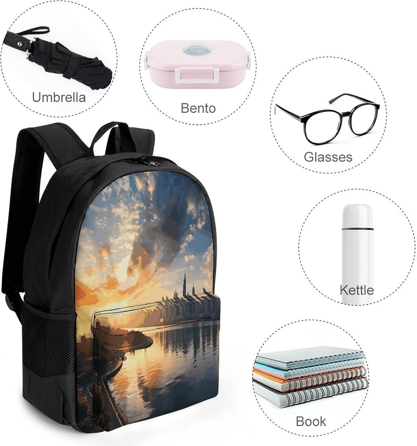 New York in The Sunset Backpack Daypack Travel Backpack | Lightweight Casual Laptop Backpack for Women Men Aesthetic Travel Bag for Weekender Business Hiking Outdoor