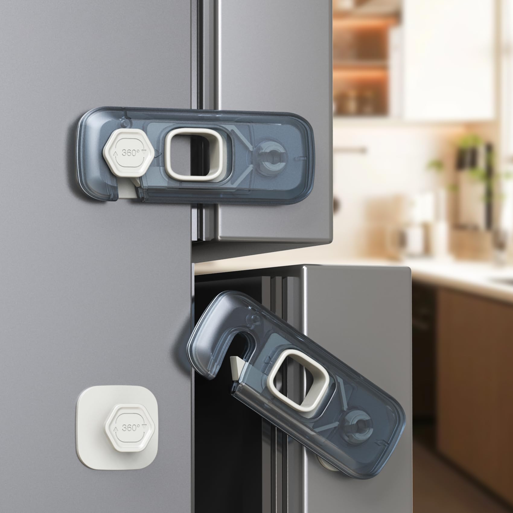2-Pack Fridge Locks, Child Proof Refrigerator/Freezer Door Lock, Child Safety Cabinet Lock with Adhesive Pads -Freezer Latch to Keep Door Closed for Latches,Drawer,Closets,Oven (Clear-Blue)