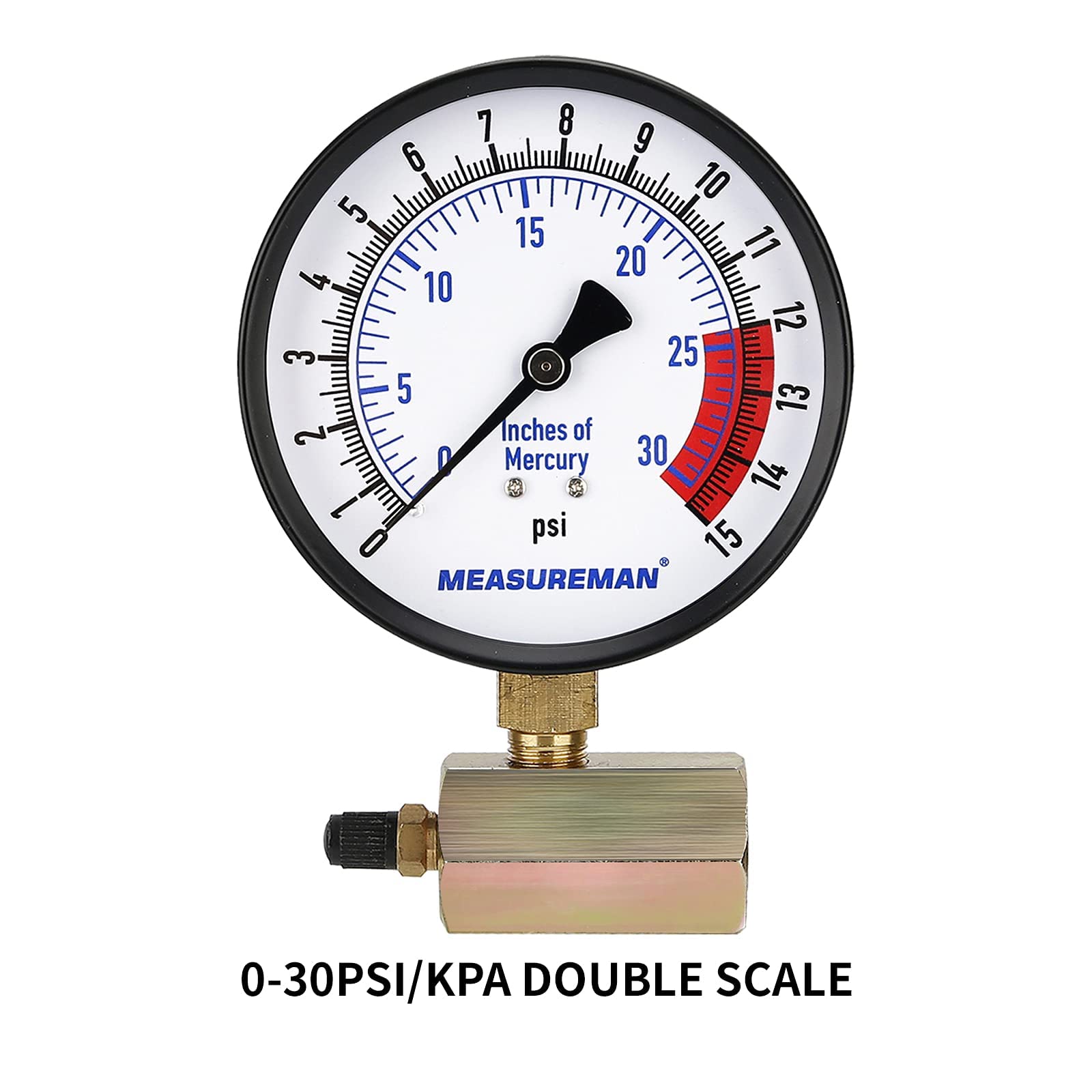 MEASUREMAN Conjunto de medidor de presión de gas de acero de 4 pulgadas, conexión FNPT de 3/4 pulgadas, 0-15 psi/0-30 pulgadas H2O, precisión del 1.6%,