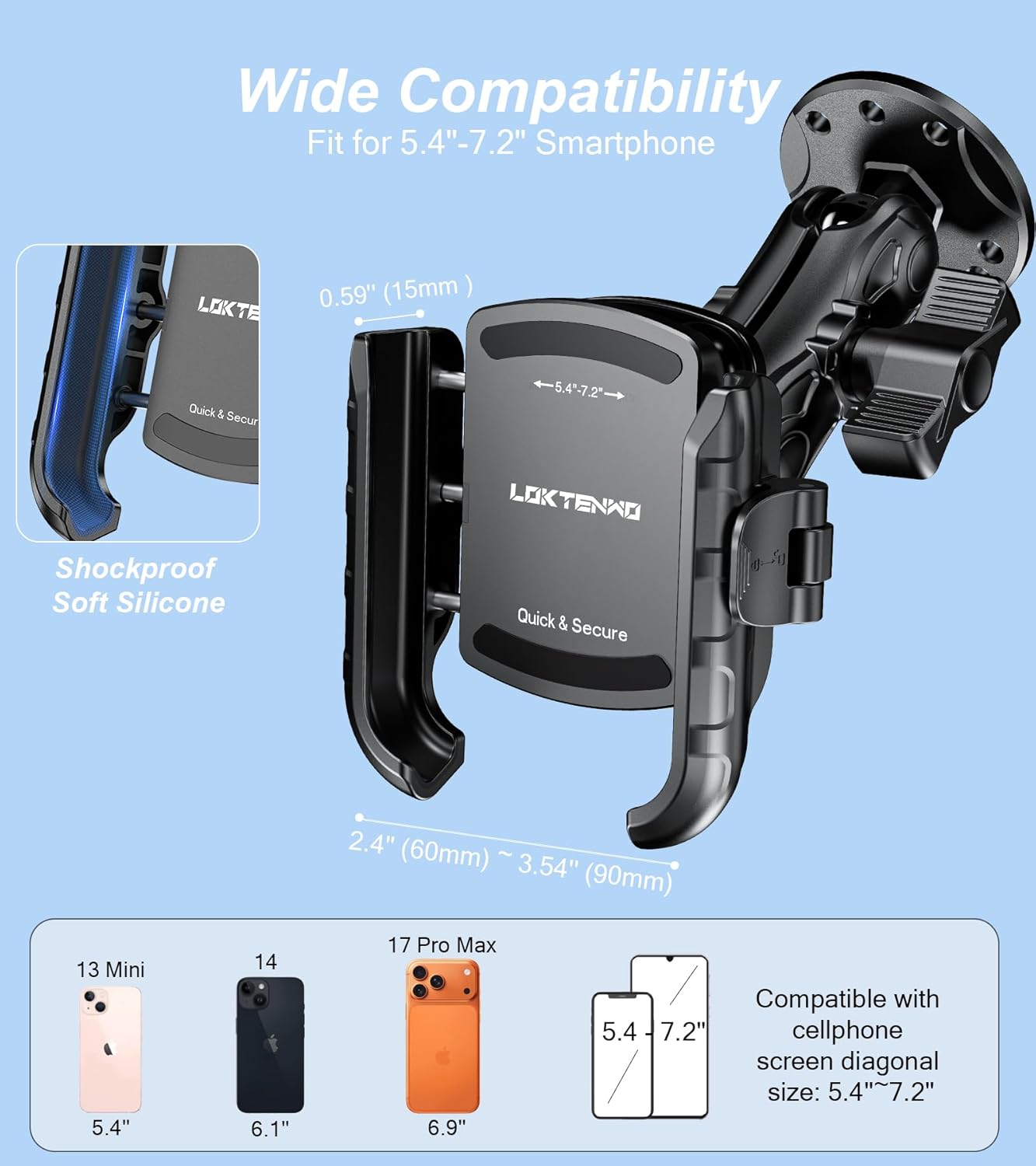 Anti-Vibration Phone Mount Holder with Vibration Dampener [1s Lock & Release] [Camera Friendly] with Aluminum AMPS Round Base & Medium Arm for Car Truck UTV Boat, Fit 5.4''-7.2'' Smartphones