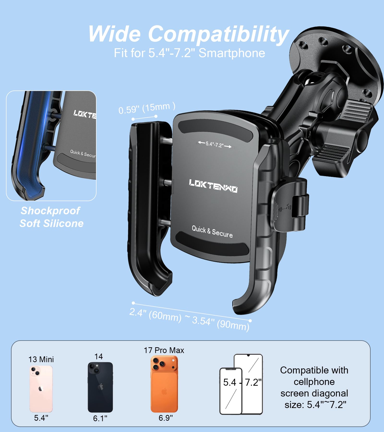 LOKTENWO Anti-Vibrations-Telefonhalterung mit Vibrationsdämpfer [Kamera ohne Blockierung] [1s Lock & Release] mit mittlerem Arm und runder Aluminium-Basis für Auto, LKW, UTV, Boot, passend für