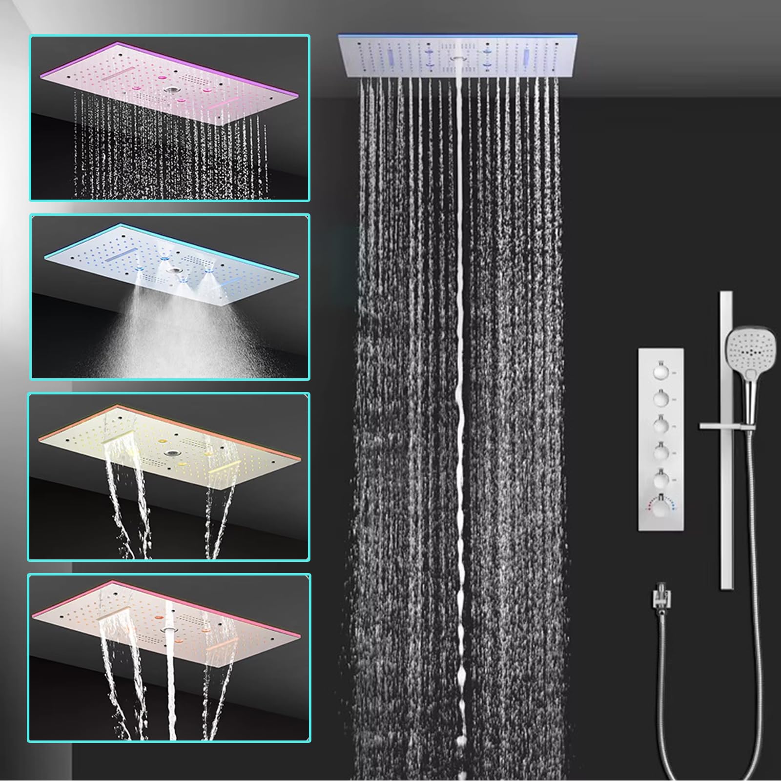 Colonna Doccia,Set Doccia Multifunzione con termostato,Kit Doccia con Musica Bluetooth con soffione da 30x60cm,LED Multicolore,doccetta Manuale,con Rubinetto,Doccia soffione Completo