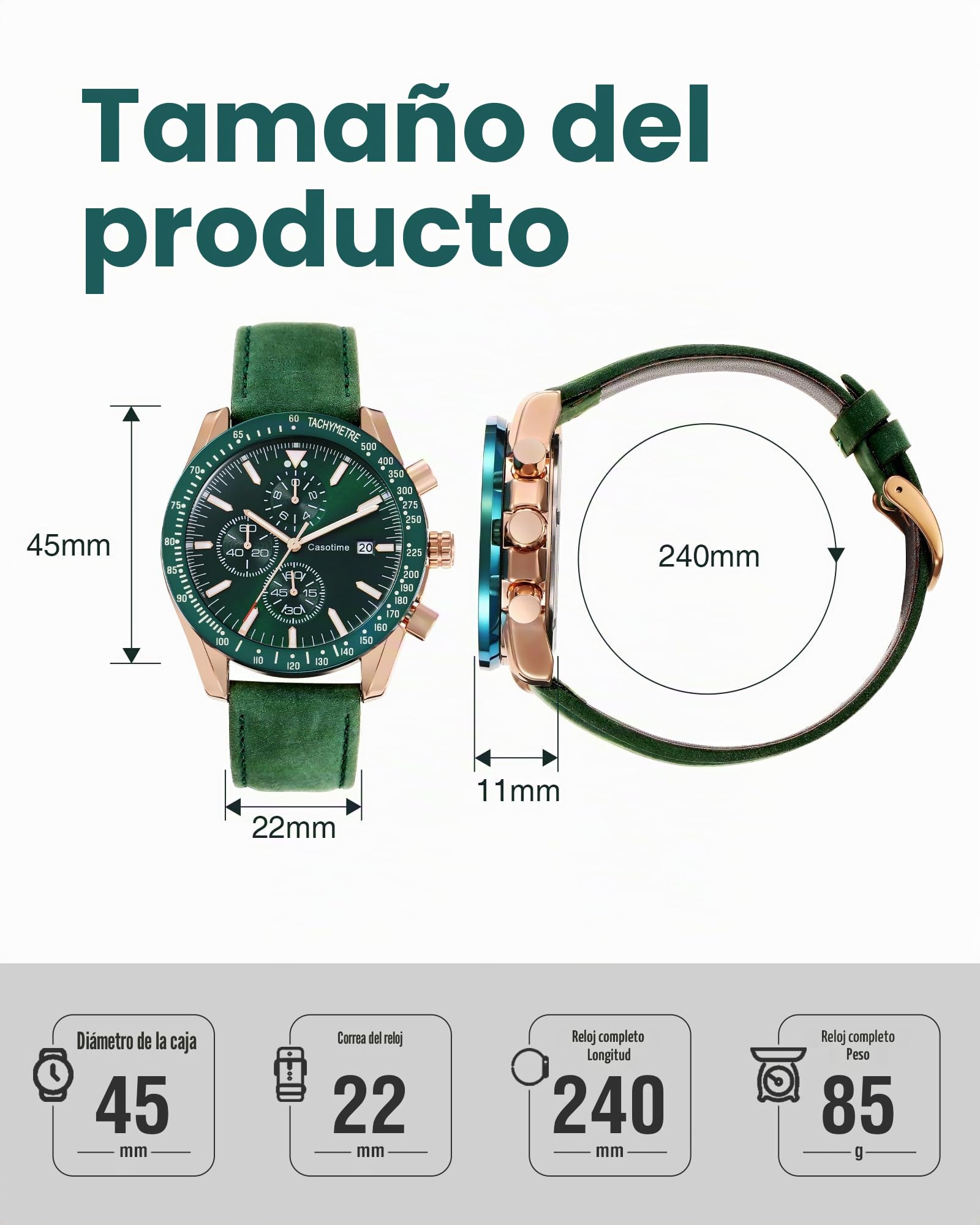 Casotime Reloj Cronógrafo Hombre de Cuero - Resistente al Agua 30M, Cuarzo Analógico con Fecha, Esfera Grande - Clásico y Elegante para Día a Día, Trabajo & Deporte - Regalo Elegante para Hombres