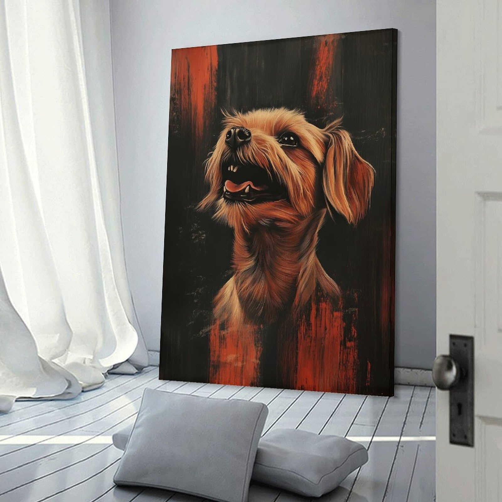 Junmoney Dog Portrait with Red Strokes Canvas Wall Decor, 12x18inch(30x45cm), for Gallery Wall Decor And Room Displays, Wall Decor Suited to Curated Displays