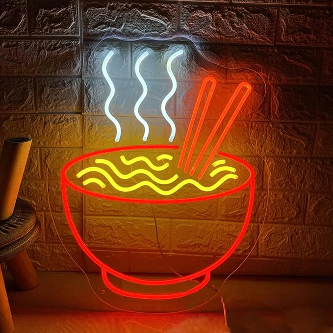 AMANYMXOK Ramen LED Neon Sign Japanese Ramen Neon Lights Dimmable Business Welcome Wall Decor for Restaurant Kitchen Man Cave Coffee Shop Bar Party Size: 20inch