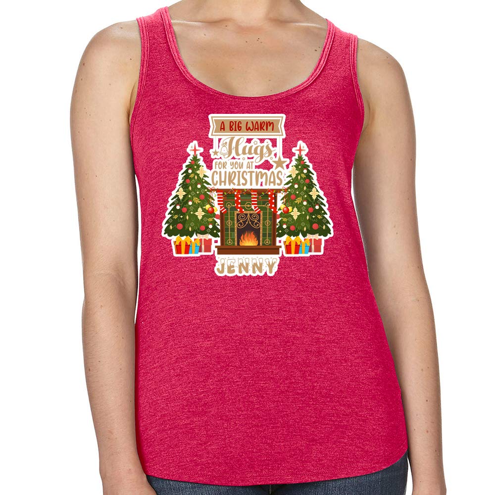 Getagift Women's Heather Red Personalised A Big Warm Hugs For You At Christmas Any Name Funny Gift Vest Tri-Blend Racer Back Tank Top. (, M)