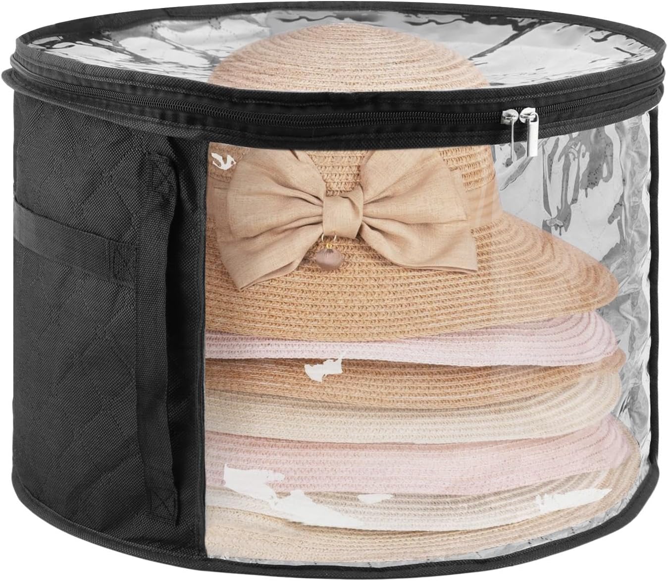 Oversized Clear Hat Box Storage for 7 Caps & Cowboy Hats - Zippered Travel Case for Women & Men - Durable Organizer for Baseball Hats (Color: Black)
