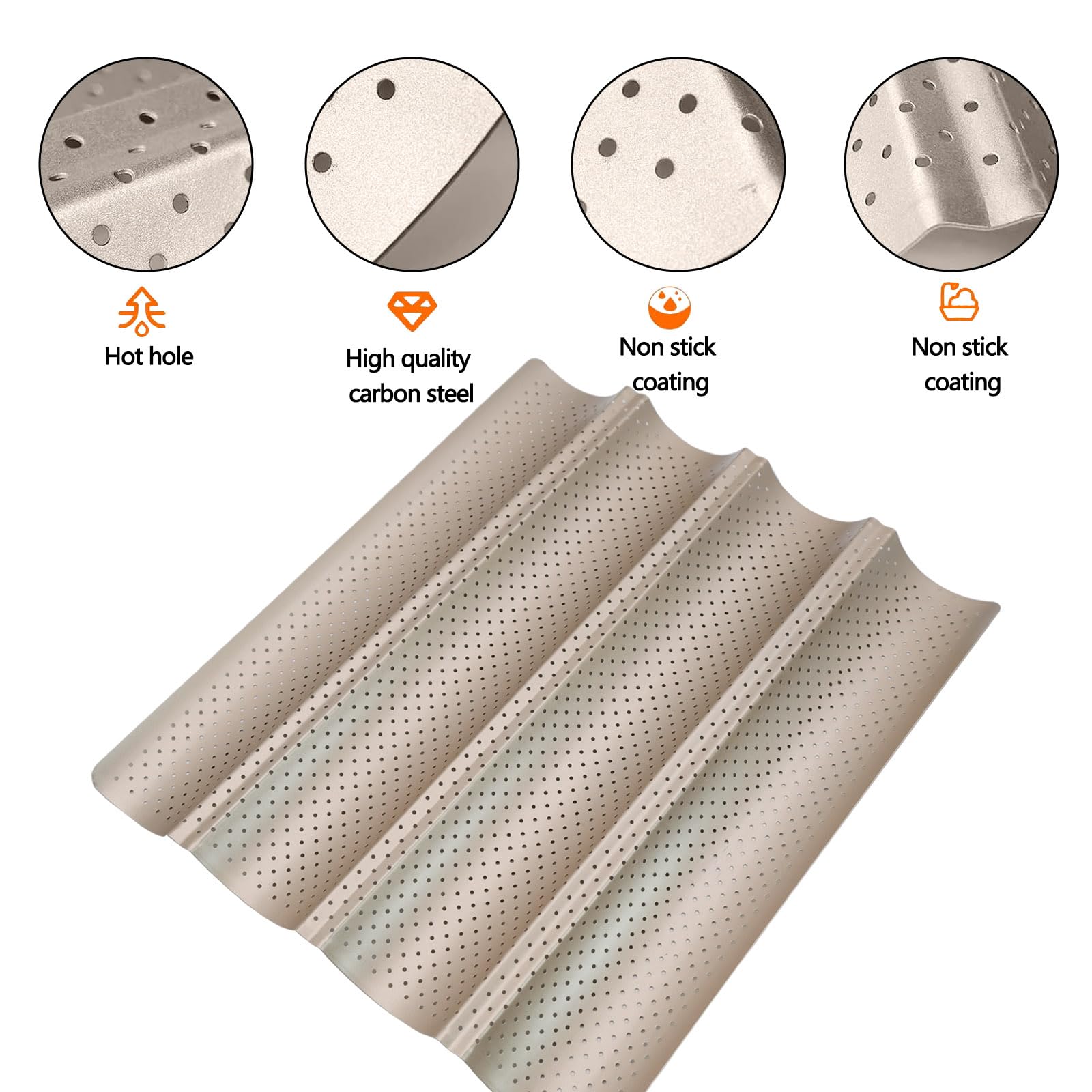 Teglia per Baguette Stampo per pane da forno per 4 baguette perforato French Stick Pan Baguette antiaderente French Bread Baking Pan Scanalature Onde Pan per pane Vassoio di cottura