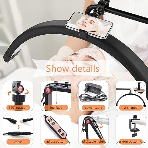 Miniatura 4 de CJSGY Luz LED de media luna para pestañas lámpara de tatuaje luz de esteticistas lámpara de escritorio luz de brazo oscilante lámpara de pestañas