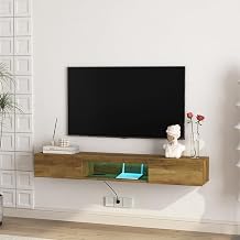 Spaco 63" Floating TV Stand Wall Mounted with LED Lights,Modern TV Console with Storage Shelf & Power Outlet,Entertainment Center for TVs Up to 65 Inch. Wood, 63 Inch