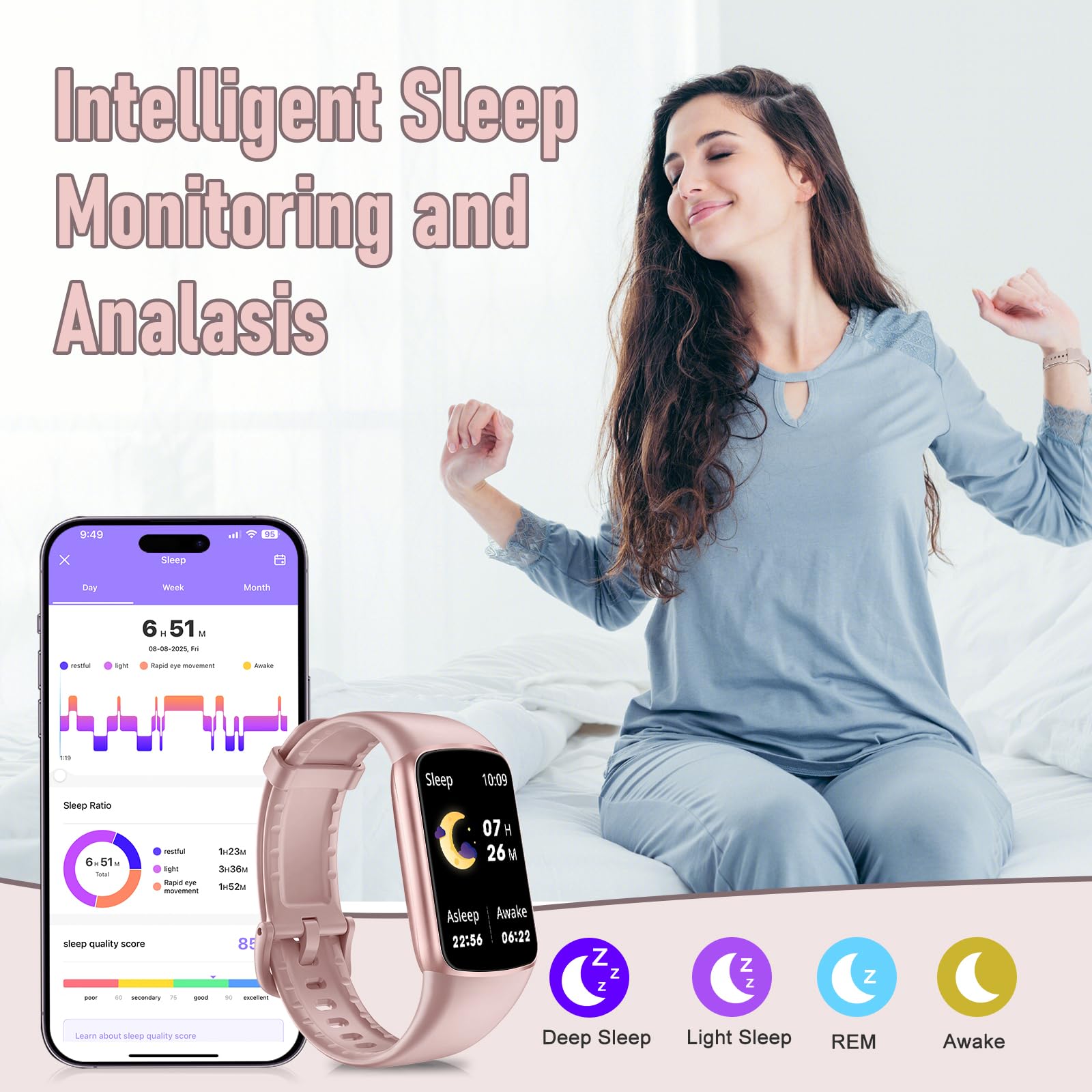 Zeacool Fitness tracker con frequenza cardiaca 24/7, monitoraggio dell'ossigeno nel sangue, monitoraggio del sonno, 123 modalità sportive, contacalorie, contapassi, impermeabile IP68, contapassi, per