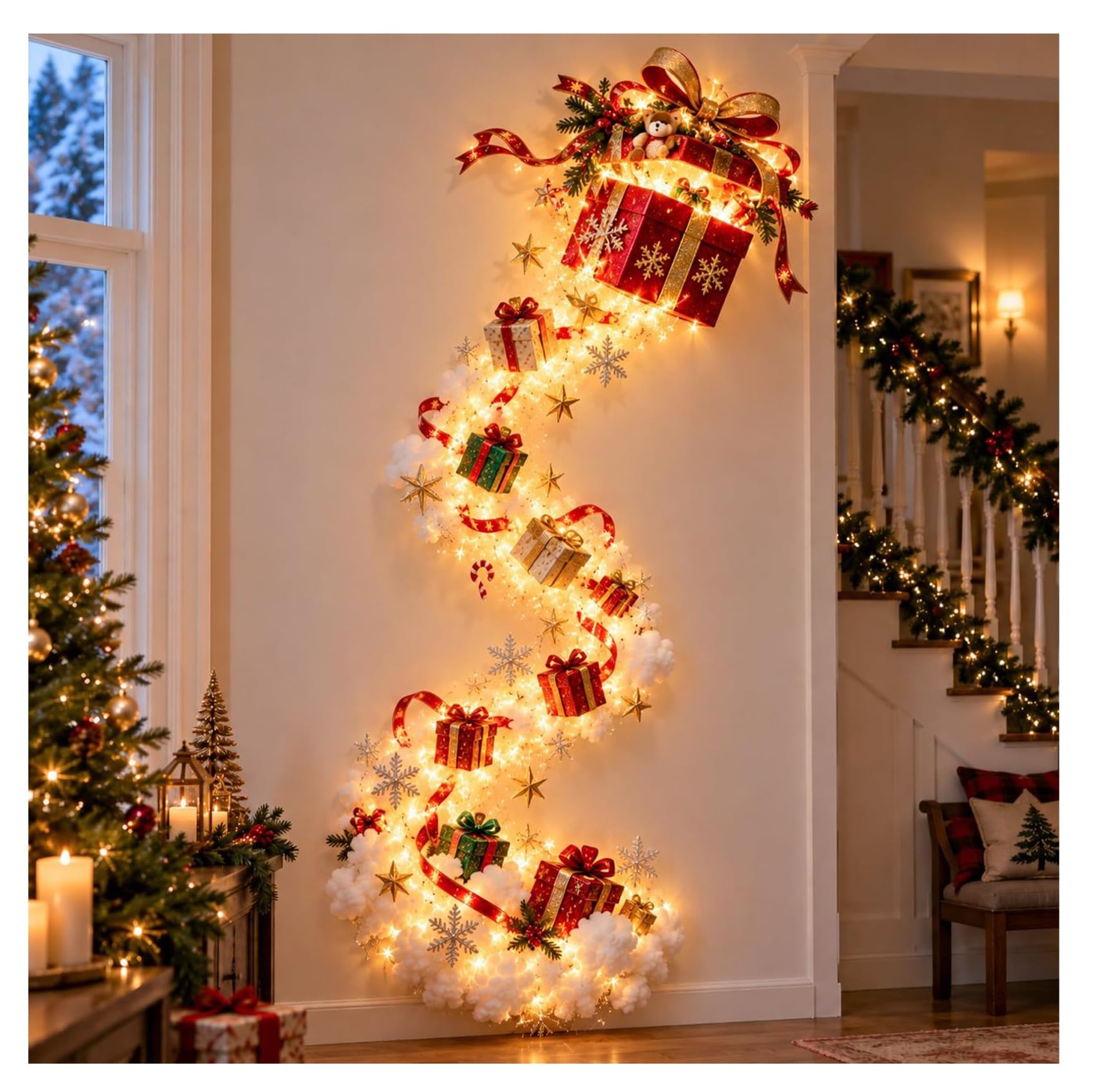 Christmas Magic Trail Wall Light, LED Cascading Christmas Wall Decor，I