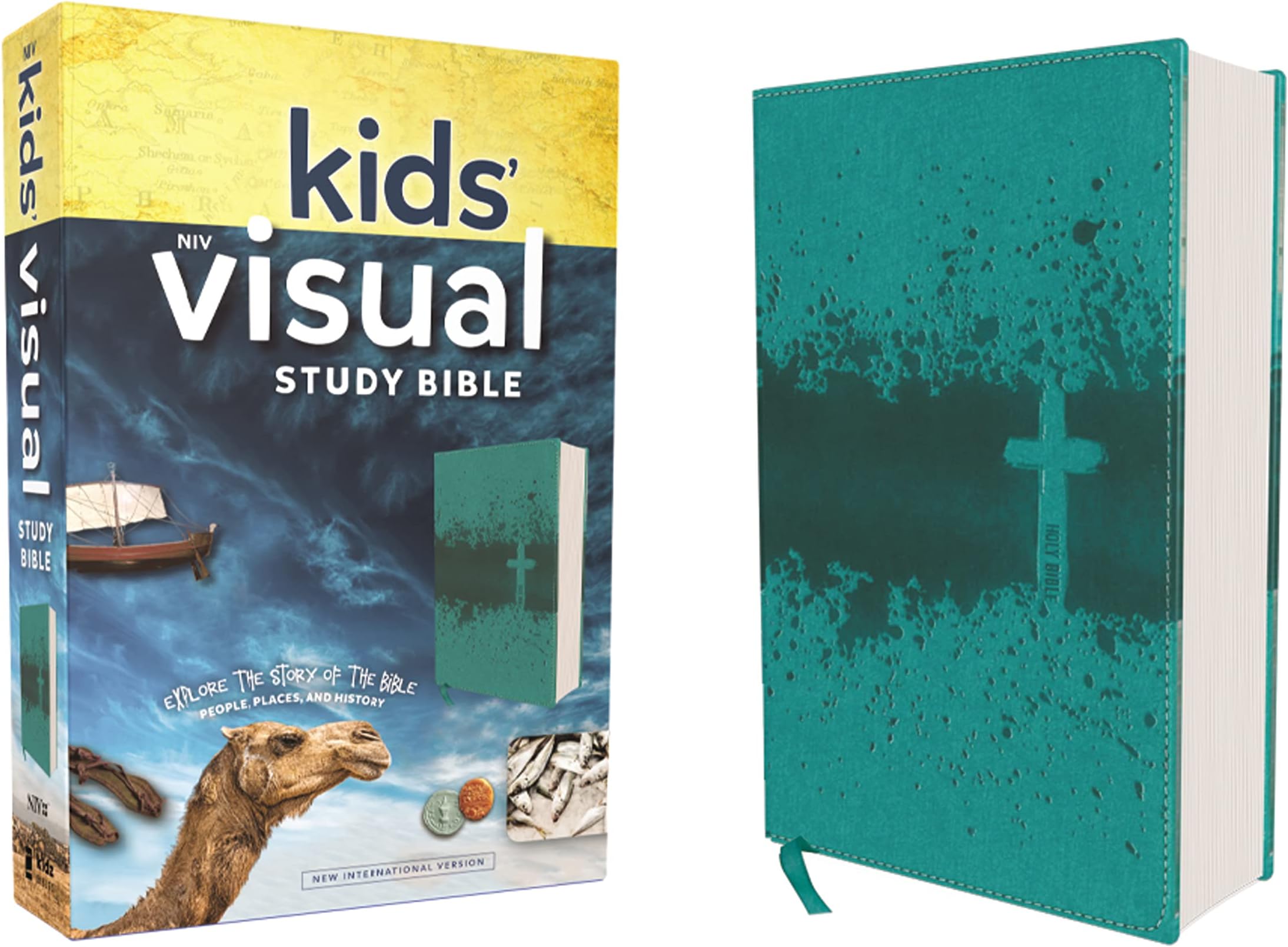 Niv, Kids' Visual Study Bible, Leathersoft, Teal, Full Color Interior: Explore the Story of the Bible---People, Places, and History
