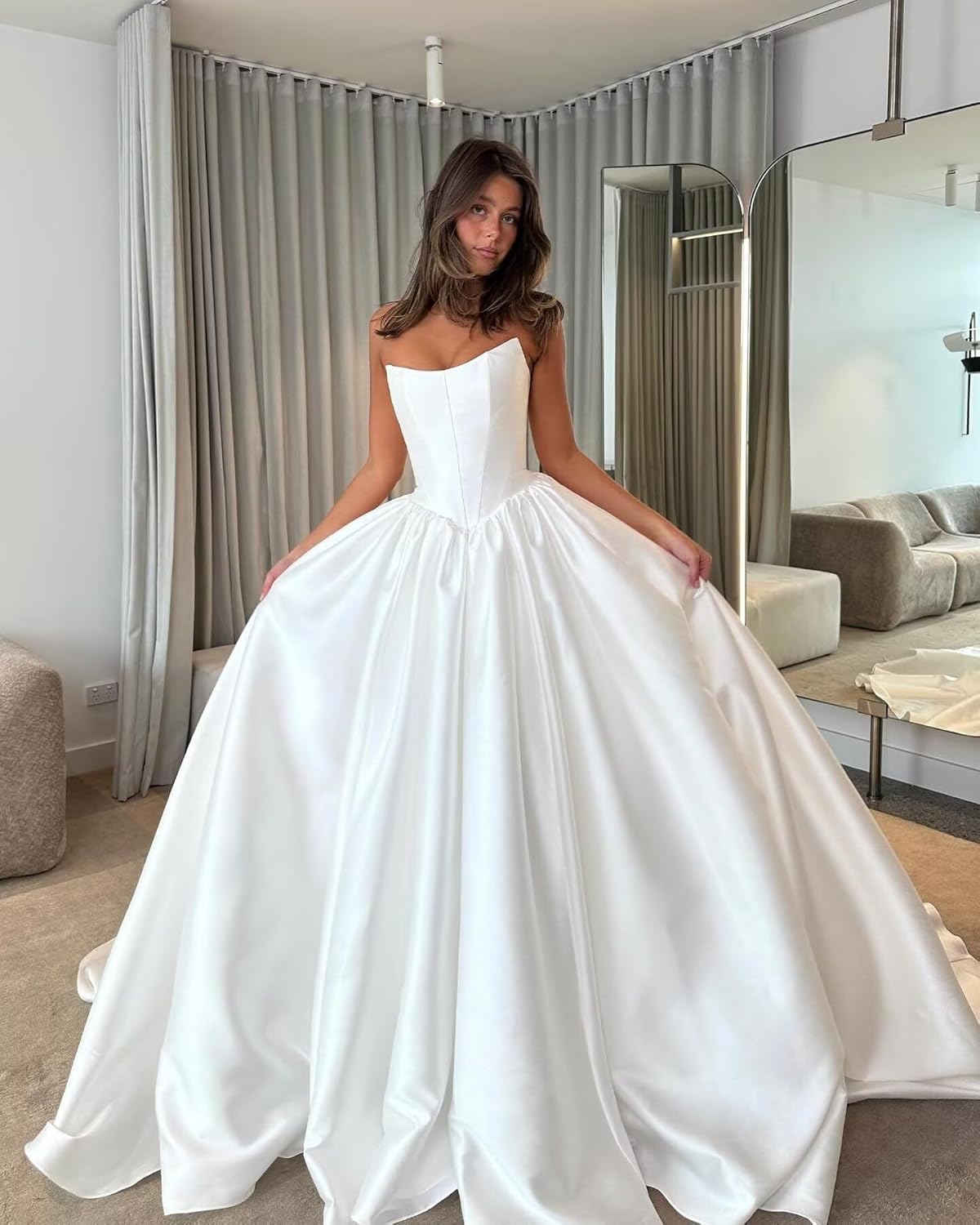 Mermaid Satin Wedding Dress for Bride 2026 A Line Lace Chiffon V Neck Beach Wedding Dresses with Train