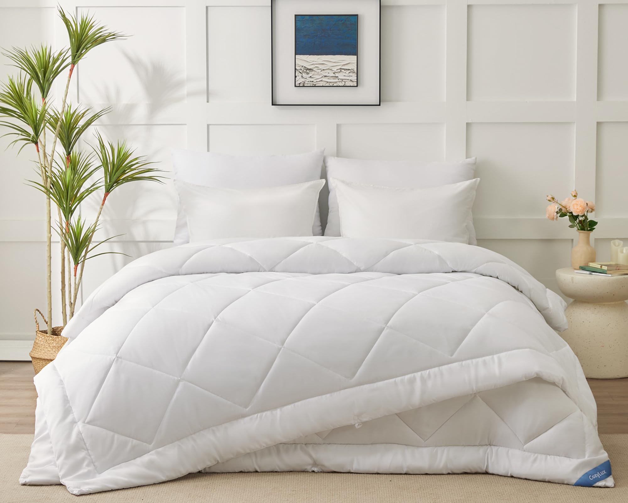 CozyLux Edredón Relleno Nórdico 4 Estaciones 220x240 cm para Cama 135/150 - Bedding Edredón de Fibra 150+300 gr/m² Suave, Caliente y Cómodo Blanco