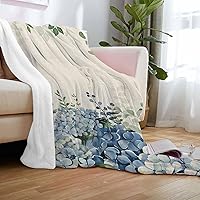 Vista 5 de Super Soft Flannel Fleece Blanket, Farmhouse Eucalyptus Blue Hydrangea Plants Linen Lightweight Blankets, Cozy Microfiber Plush Throw Blankets for