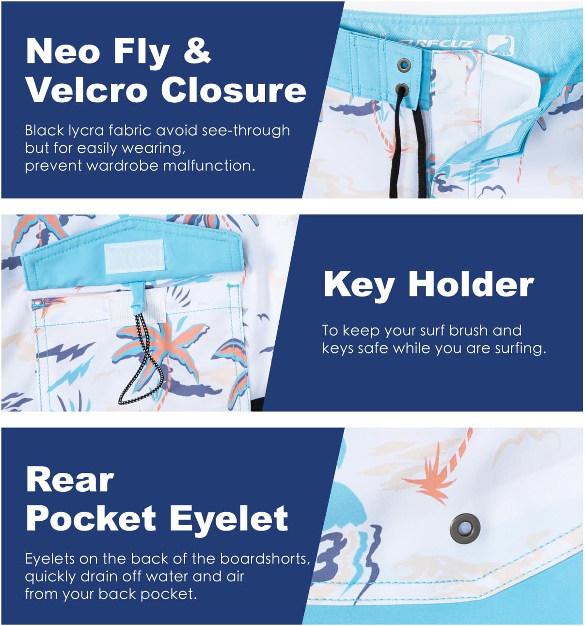 SURF CUZ Men's Board Short Beach Short 4-Way Stretch Swim Short