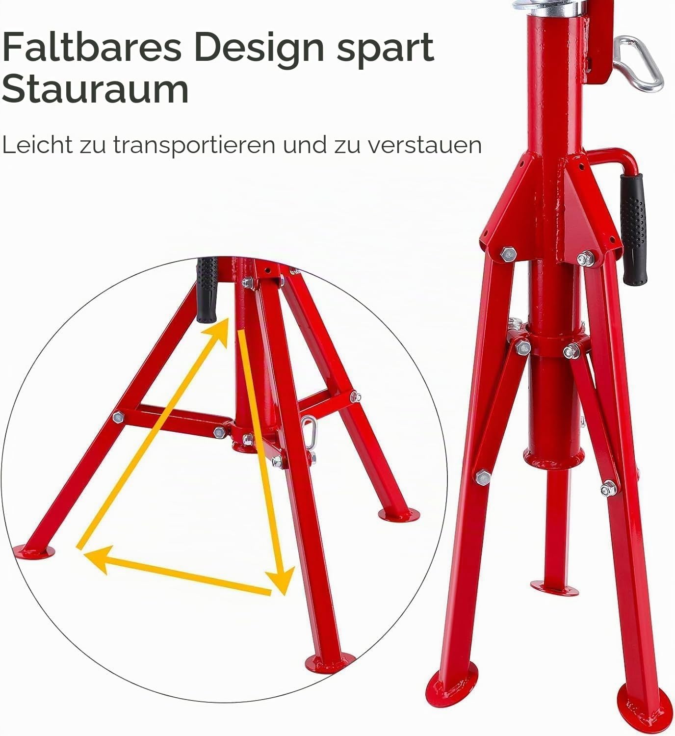 Rohrstütze Rohrständer V-Kopf 2500 lbs Rohrbock Höhe verstellbar 28-52" 2500 LB, robuster Karbonstahlkörper, langlebiger, zusammenklappbares tragbares Rohr, Stahl-Wagenheberständer
