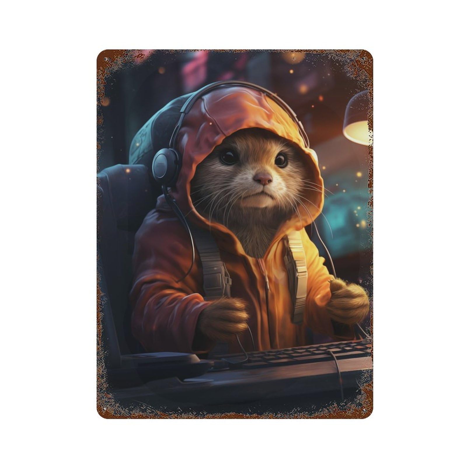 Rust Effect Gaming Bunny Rusty Metal Tin Sign 15.7"x11.8", Old School Wall Decor for Basement, Hobby Room And Garage Decor