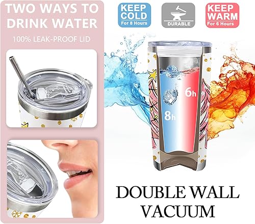 Miniatura 4 de Vaso de árbol de Navidad con tapa y pajilla, taza de café de viaje de acero inoxidable con diseño de copos de nieve de búfalo de Navidad rosa,