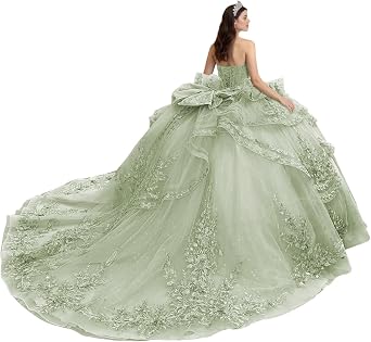 XYAYE Puffy Tulle Ruffles Quinceanera Dresses Strapless Lace Sweet 16 Dress