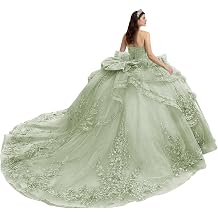 XYAYE Strapless Tulle Quinceanera Dresses with Bow Tiered Tulle Sweet 16 Dress Layered Beaded Vestidos de Quinceaneras